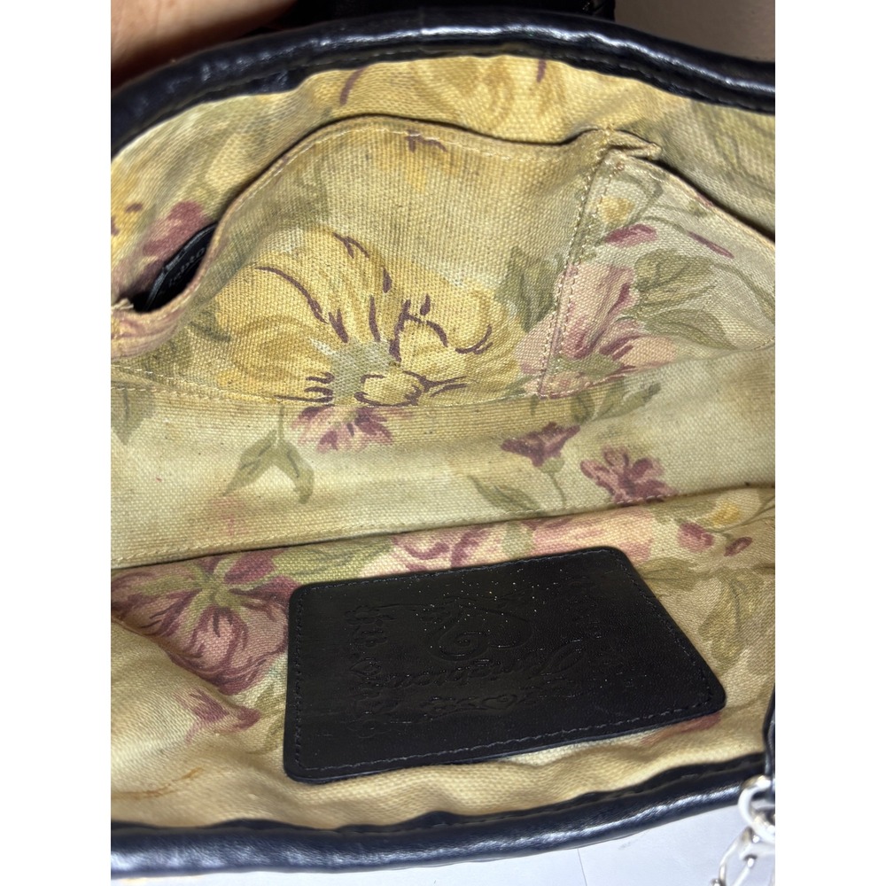 Brighton Woven Straw Shoulder Bag Black Croc Leather Trim Heart Charms Floral - Picture 7 of 16